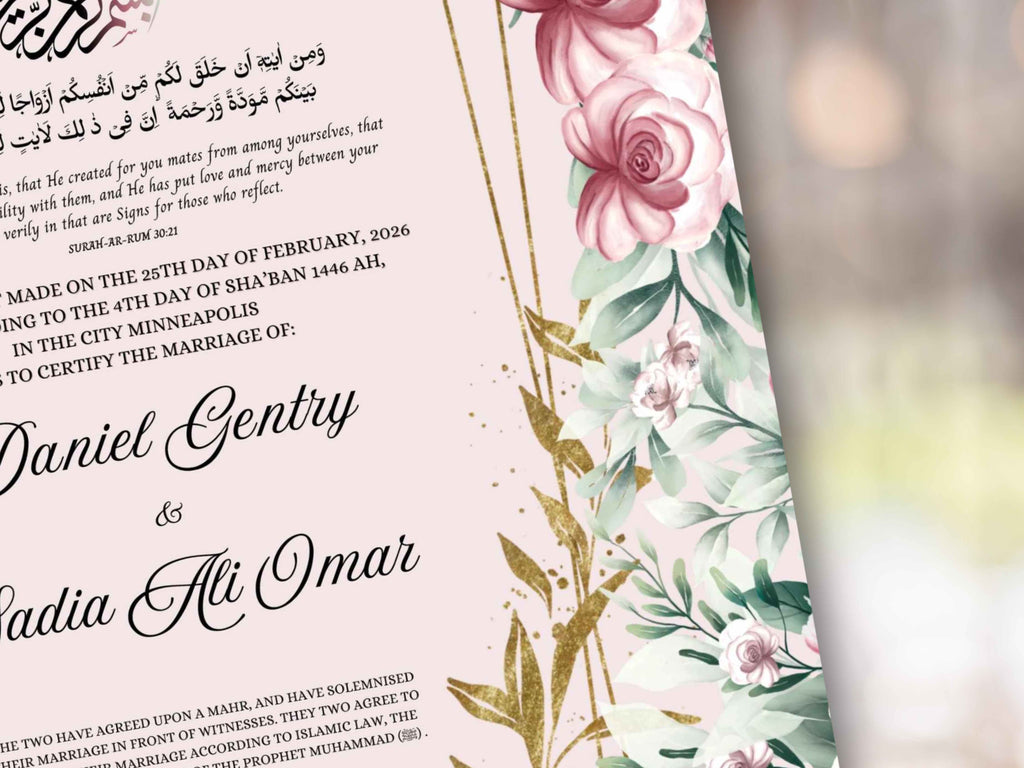 Nikkah Certificate Digital Download Personalized, A4, A3, Template, Editable, Nikkah Nama, Nikkah Contract, Muslim Contract. NN299