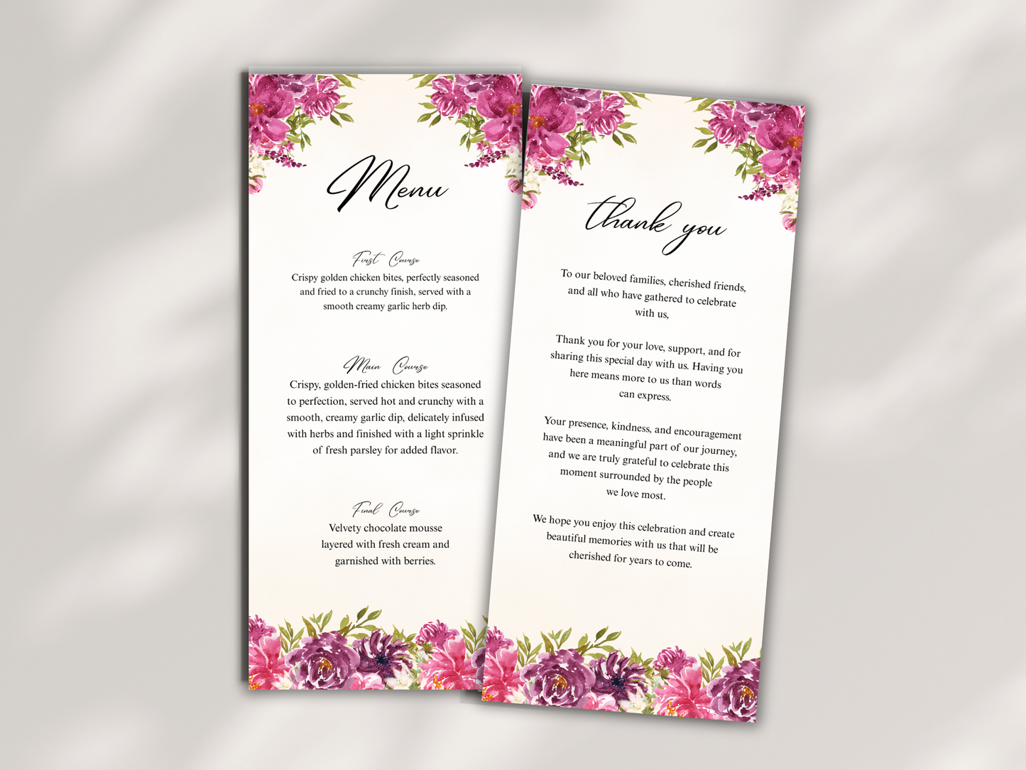 Wedding Thank you Card, Menu Card, Table Card. WI367