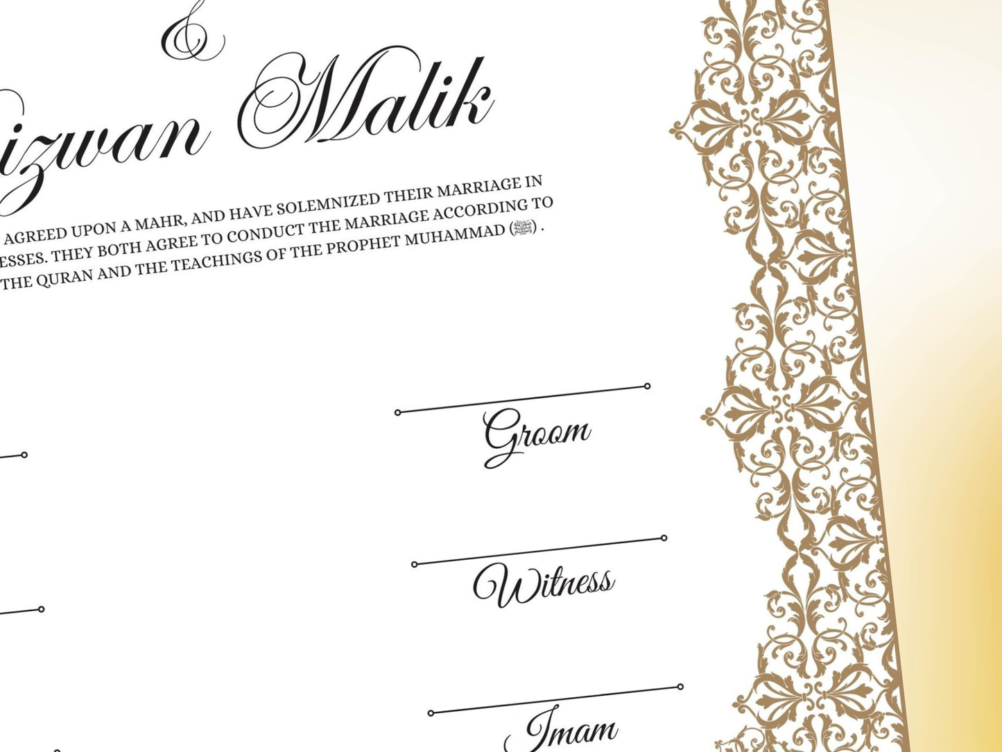 Nikkah Certificate, Nikkah Islamic Marriage Certificate, Printable, Custom Name Nikkah. Quran Verse, Digital Download. NN246