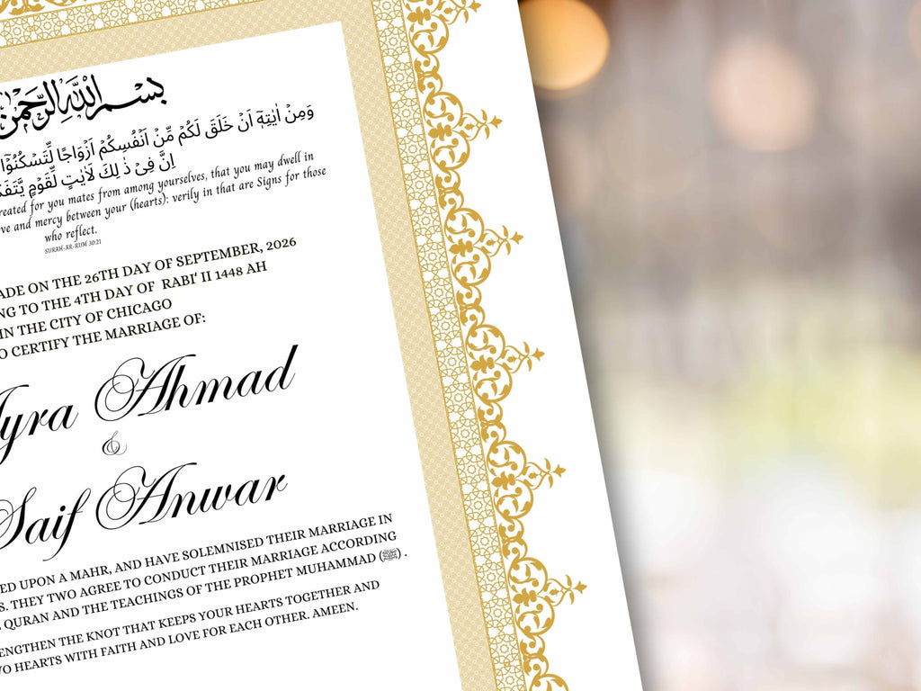 Nikkah Certificate Digital Download Personalised, A4, A3, Template, Muslim Wedding Contract, Instat Download. NN284