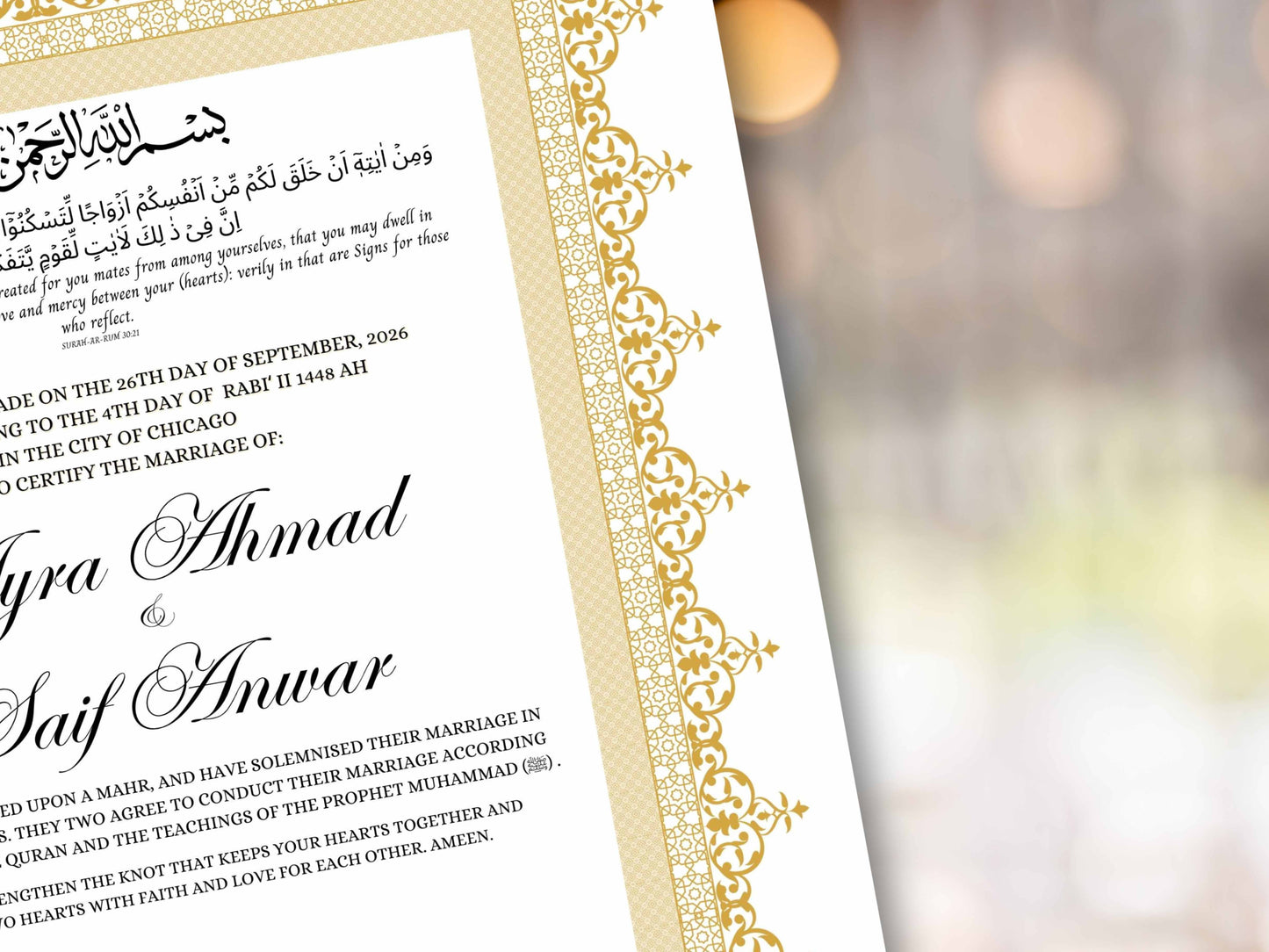 Nikkah Certificate Digital Download Personalised, A4, A3, Template, Muslim Wedding Contract, Instat Download. NN284