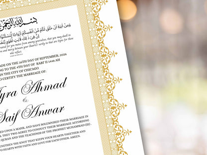 Nikkah Certificate Digital Download Personalised, A4, A3, Template, Muslim Wedding Contract, Instat Download. NN284