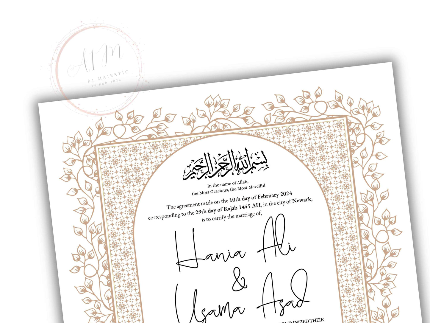 Nikkah Certificate Digital Download Personalised, A4, A3, Template, Instat Download. NN210