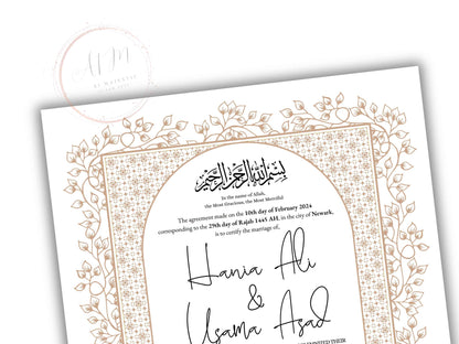 Nikkah Certificate Digital Download Personalised, A4, A3, Template, Instat Download. NN210