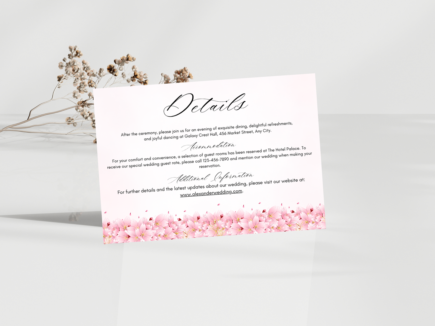 Pink Floral Wedding Invitation, Editable RSVP, Details, Bottle label MTC420