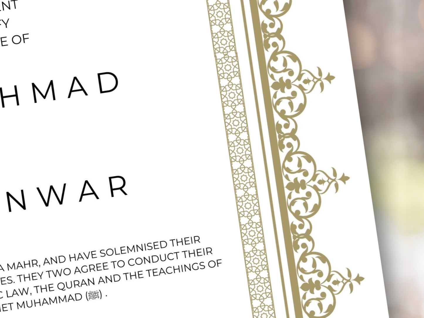 Nikkah Certificate Digital Download Personalised, A4, A3, Template, Muslim Wedding Contract, Instat Download. NN285