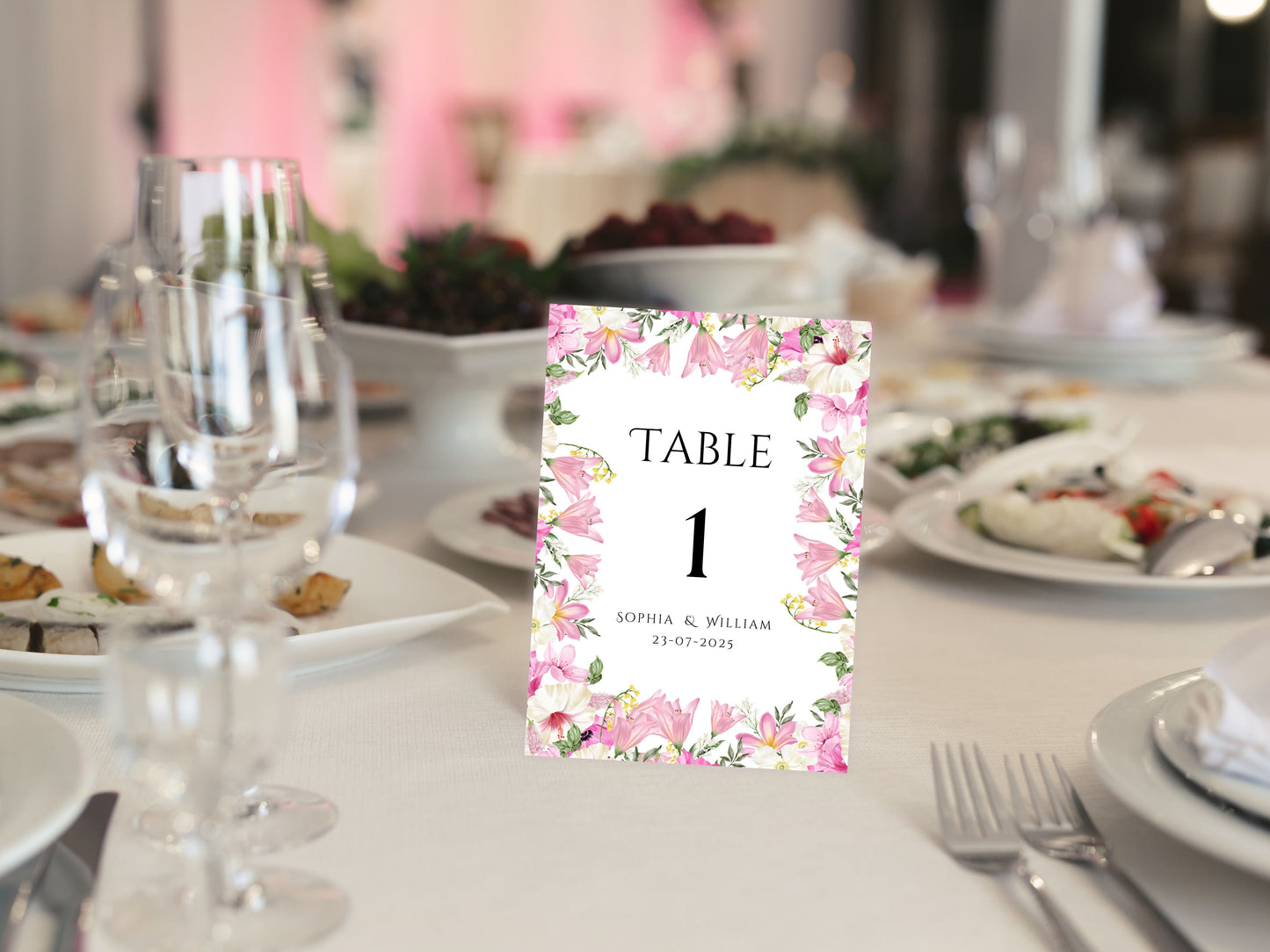 Wedding Table Numbers Template, Wedding Table Numbers, Pink Flower, Floral Wreath, Printable Table Numbers, Wedding Seating Chart. TS1