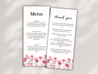 Wedding Reception Menu, thank you, table card, Instant Download MTC424