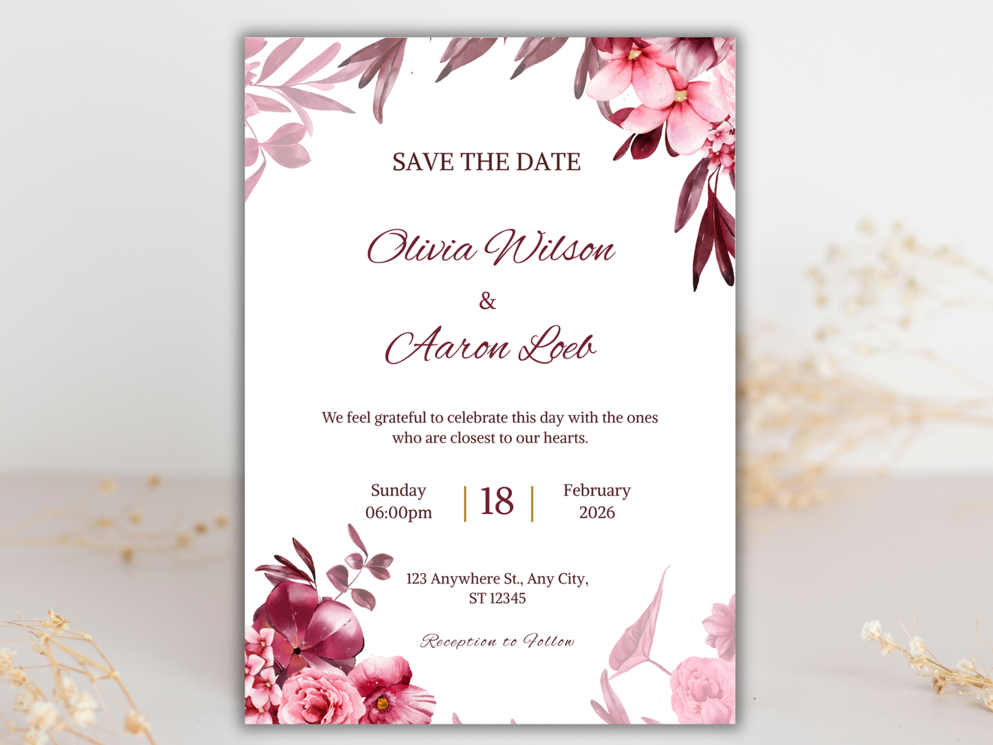 Wedding Invitation Set, RSVP, Dark Floral, Wedding Invitation, Details, Editable, Template, WI235