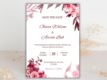 Wedding Invitation Set, RSVP, Dark Floral, Wedding Invitation, Details, Editable, Template, WI235