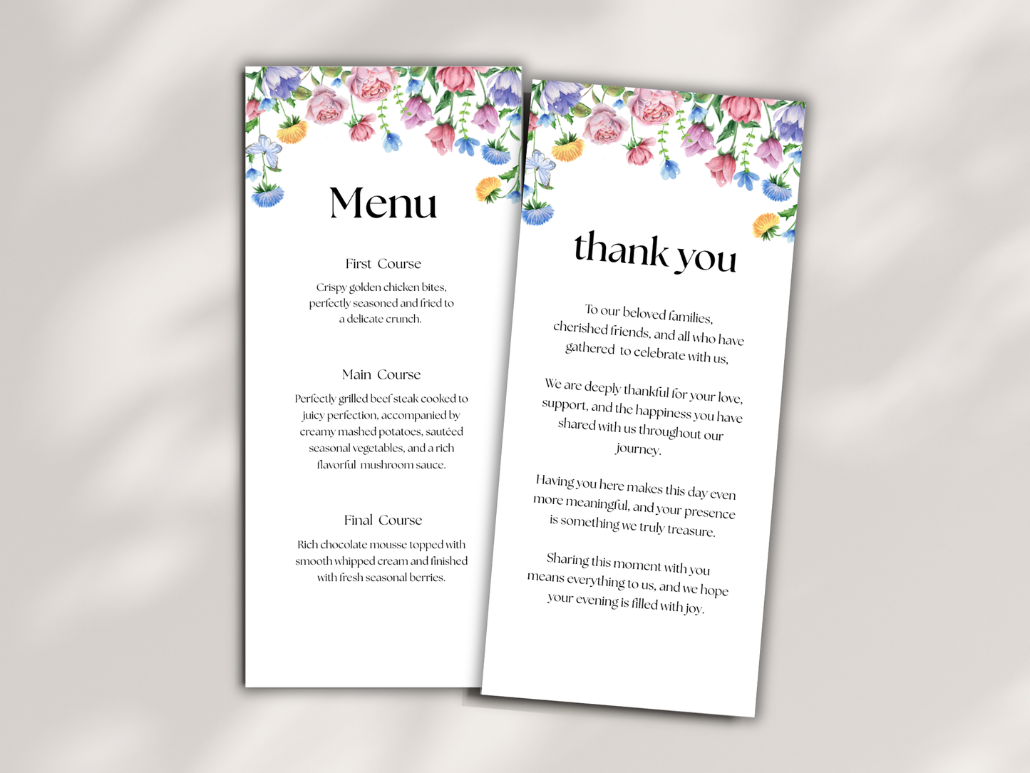 Wedding Thank you Card, Menu Card, Table Card. WI362