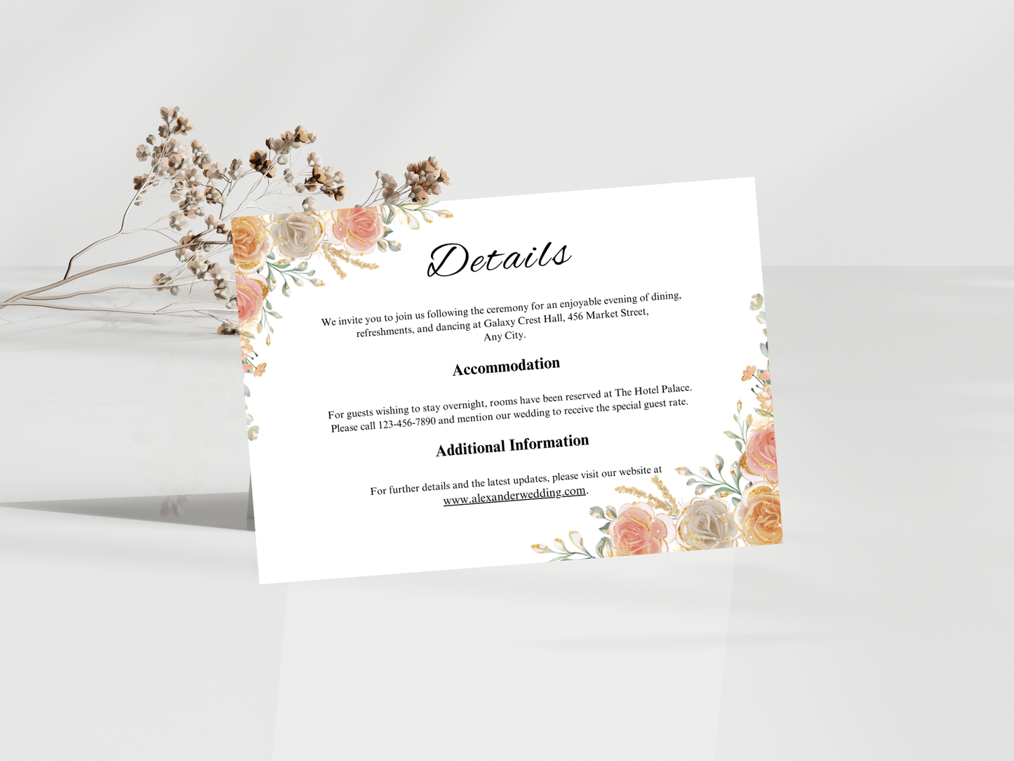 Elegant Floral Wedding Invite, RSVP, Details Card, Menu & Thank You MTC386