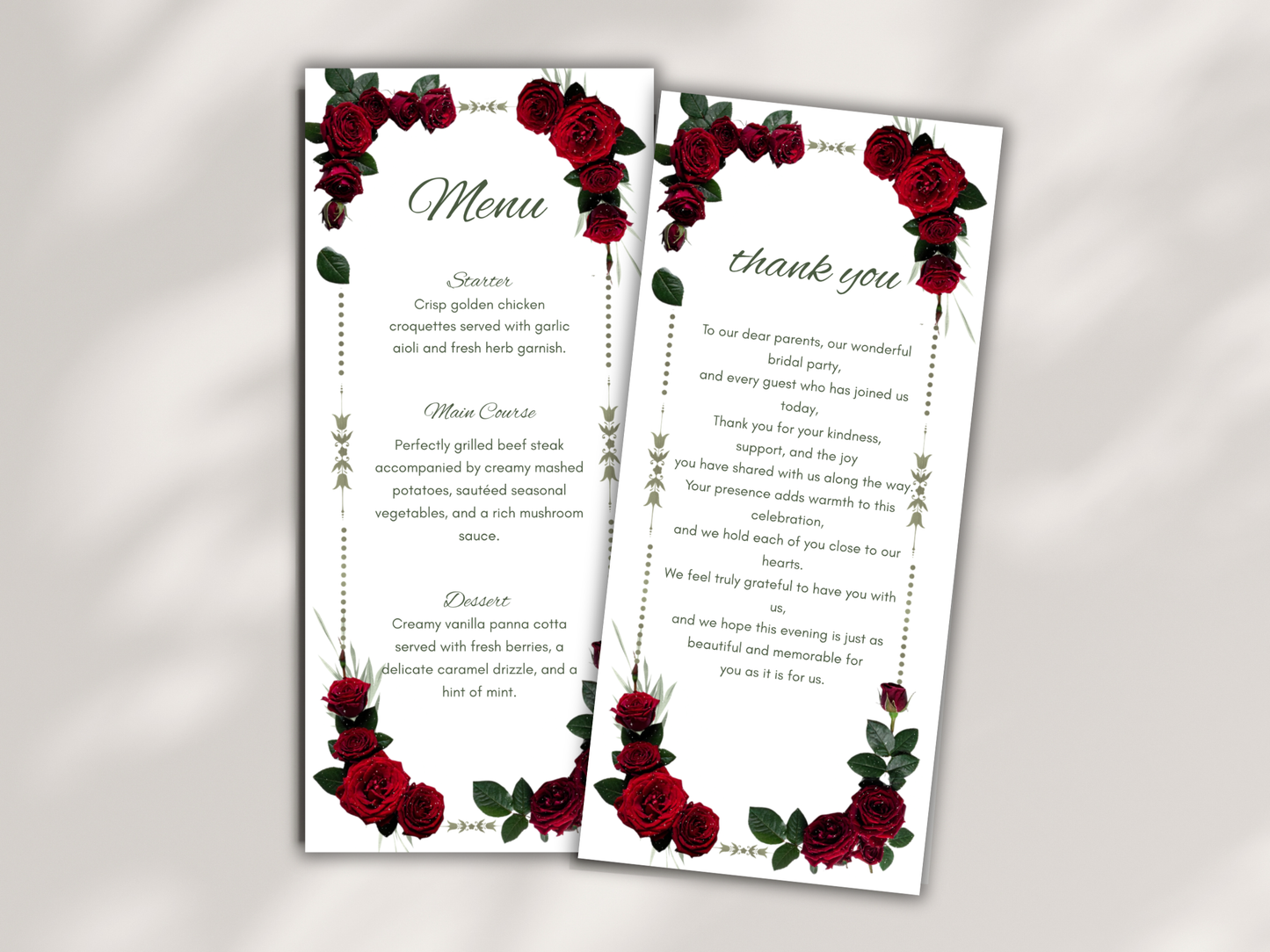 Wedding Thank you Card, Menu Card, Table Card. WI304