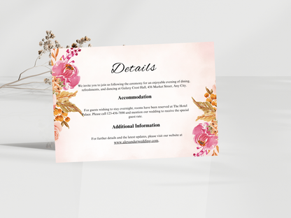 Pink Floral Wedding Invitation Suite, Watercolor Thank You Card, Menu, RSVP & Details Card, Bottle Label MTC375