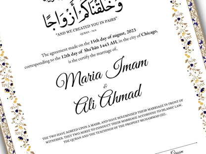 A4/A3 Nikkah Certificate Digital , Nikkah Contract Template, Muslim Marriage Certificate, Editable Wedding Agreement Gift. 146