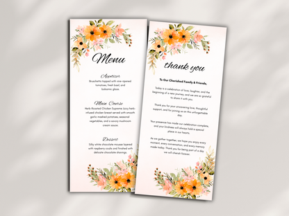 Floral Wedding Menu, Thank You & Table Cards, Instant Download WI394
