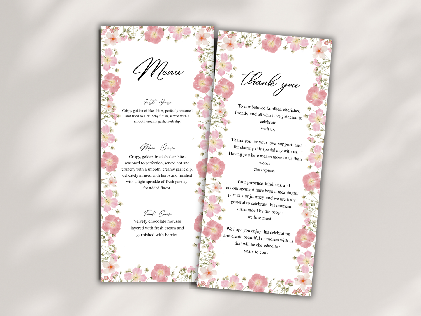 Wedding Thank you Card, Menu Card, Table Card. WI368