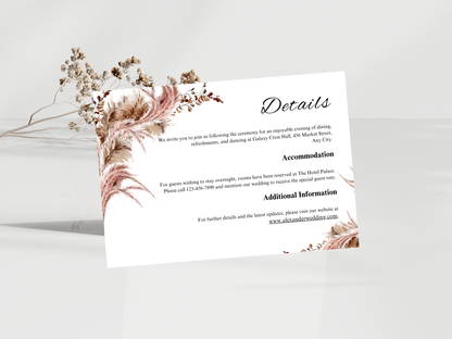 Blush Pampas Wedding Invitation Suite, Editable RSVP, Details, Menu & Thank You (Digital Download) MTC389