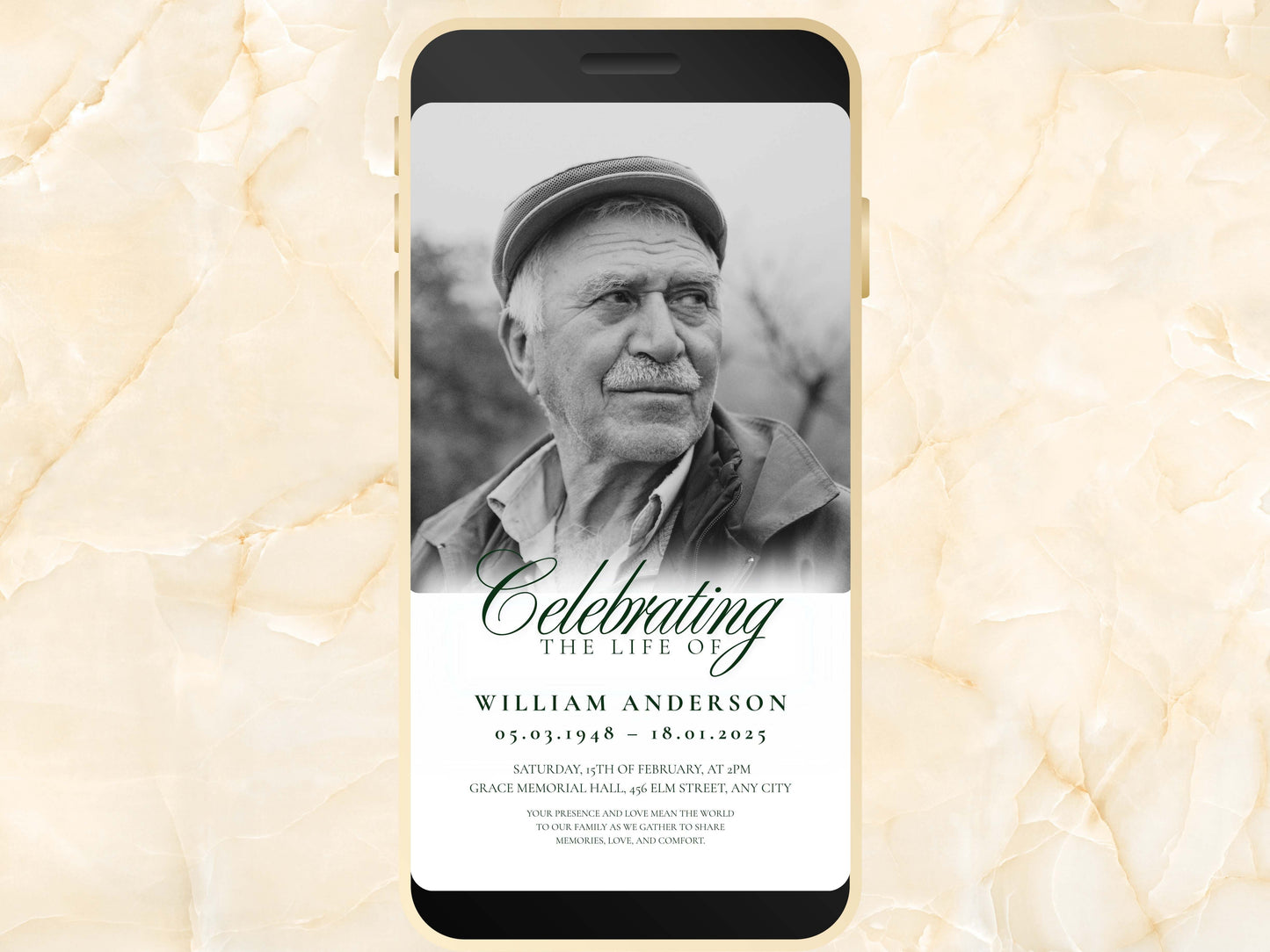 Funeral Invitation Template | Celebration of Life Memorial Card | 5x7 & Mobile Digital Download | Editable Obituary Invite | WEI91