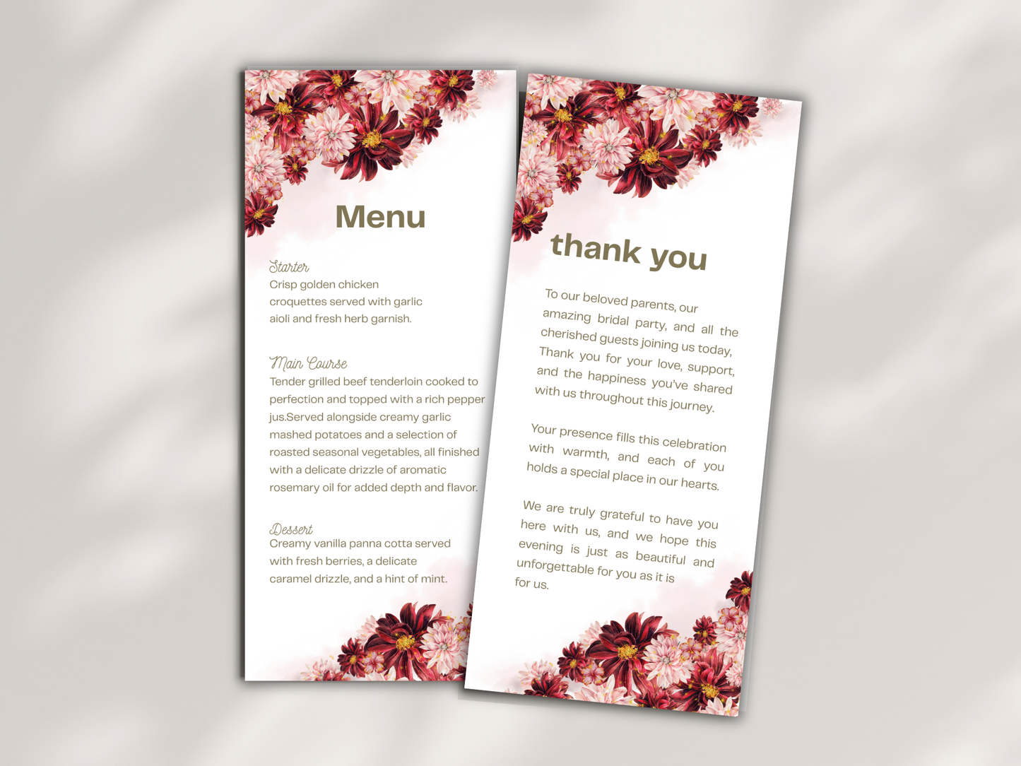 Wedding Thank you Card, Menu Card, Table Card. WI308