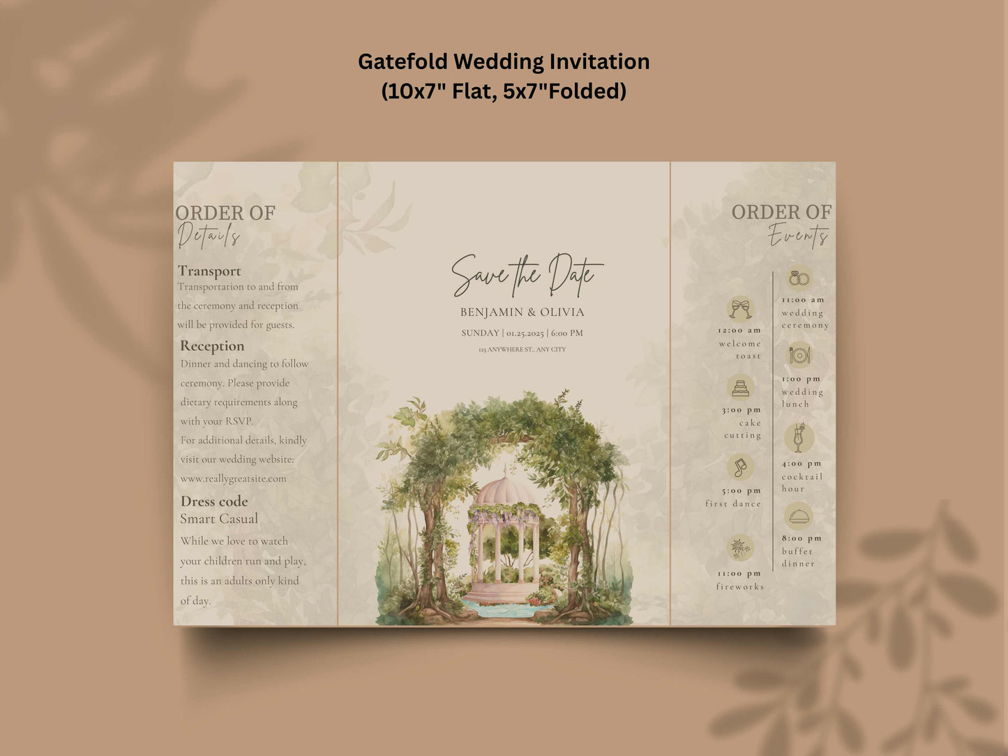 Garden Wedding Invitation | Save the Date with Timeline | Botanical Reception And Event Template | Printable Digital Download. WI164