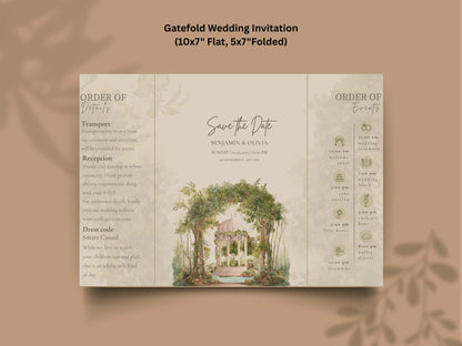 Garden Wedding Invitation | Save the Date with Timeline | Botanical Reception And Event Template | Printable Digital Download. WI164
