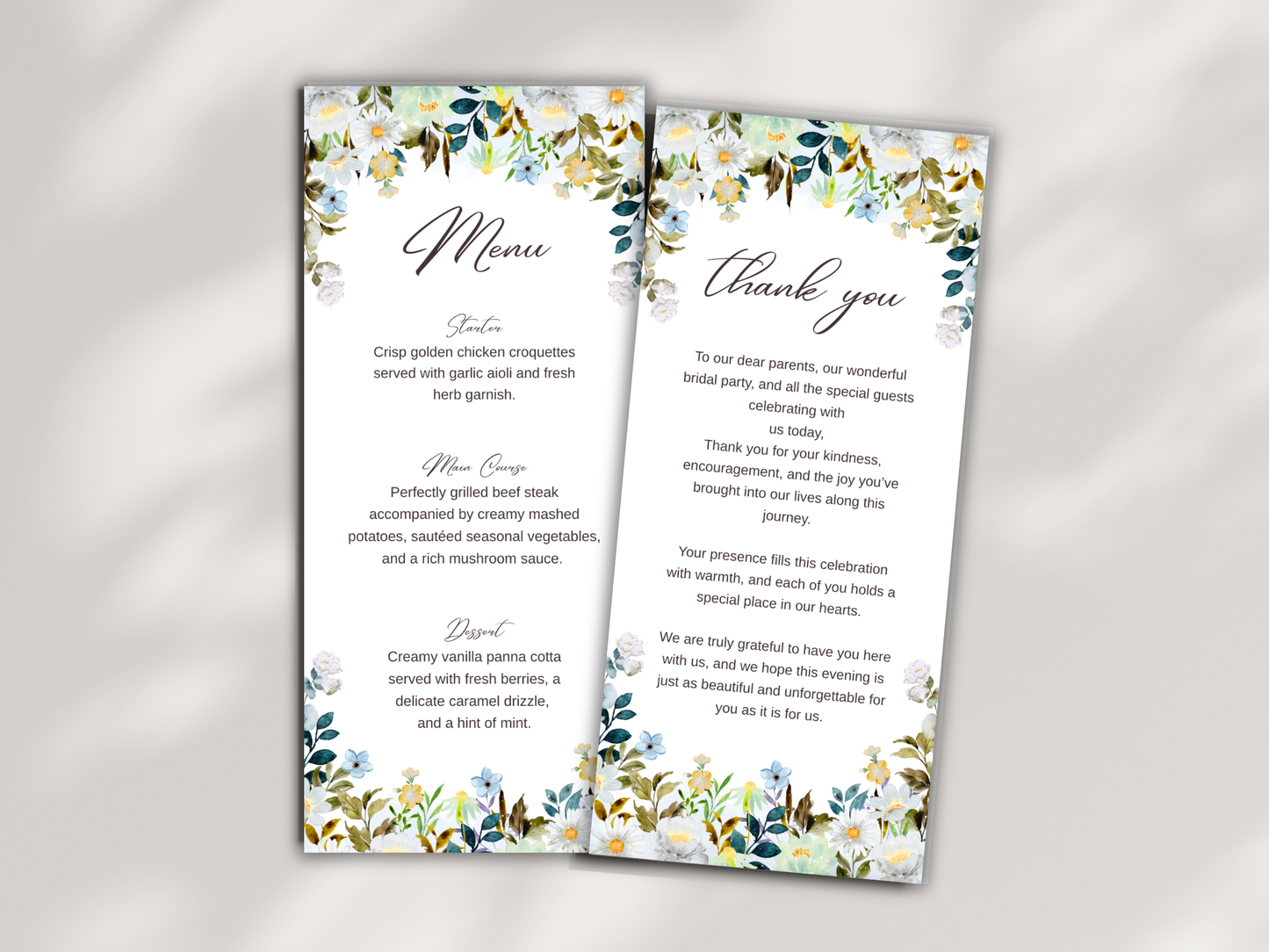 Wedding Thank you Card, Menu Card, Table Card. WI314