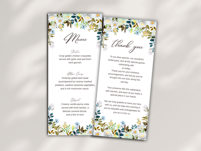 Wedding Thank you Card, Menu Card, Table Card. WI314