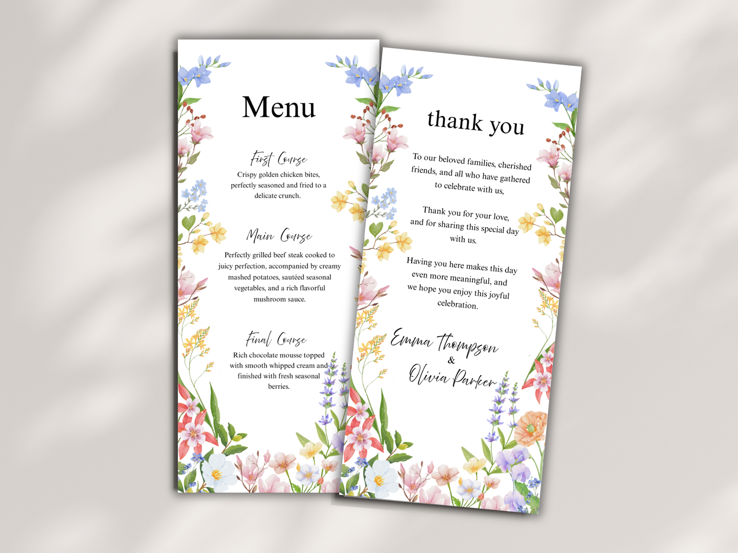 Wedding Thank you Card, Menu Card, Table Card. WI364