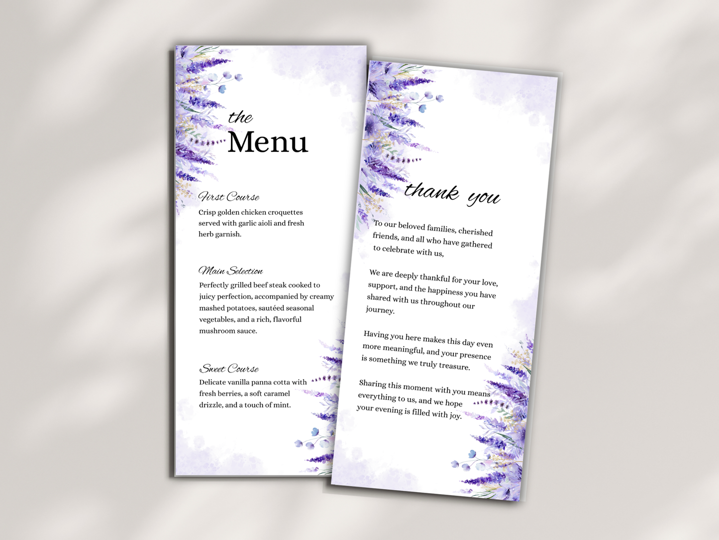 Wedding Thank you Card, Menu Card, Table Card. WI333