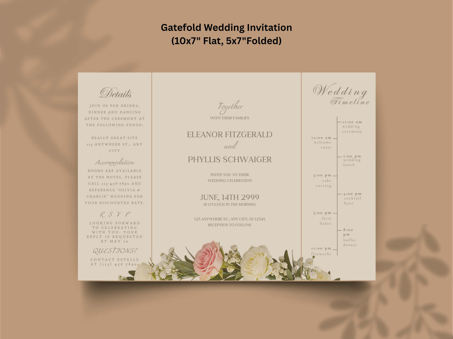 Elegant Wedding Invitation Card | Modern Floral Timeline Invite | Printable Details & Schedule | Personalized Digital Download. WI162