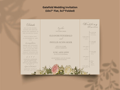 Elegant Wedding Invitation Card | Modern Floral Timeline Invite | Printable Details & Schedule | Personalized Digital Download. WI162