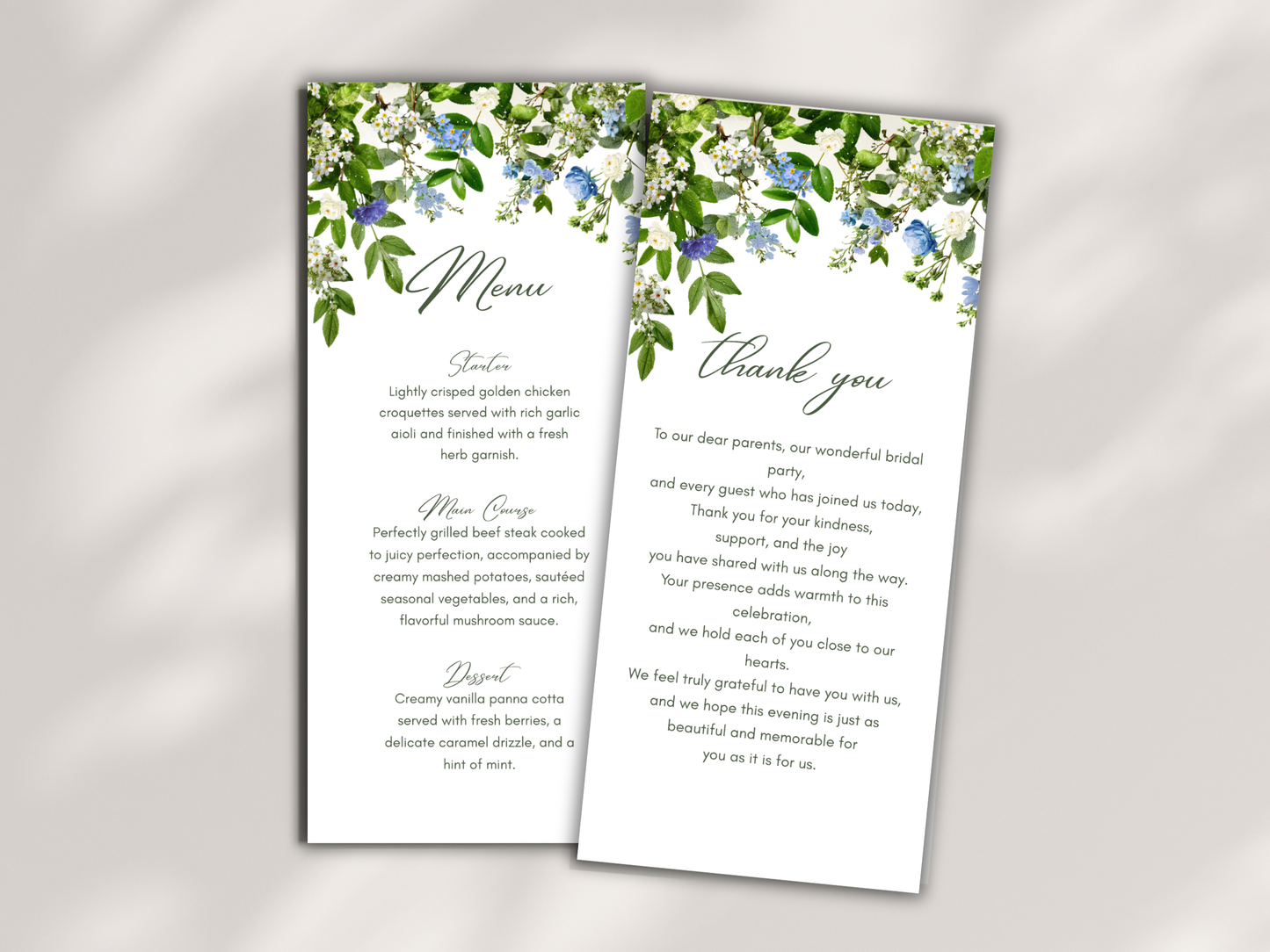 Wedding Thank you Card, Menu Card, Table Card. WI310
