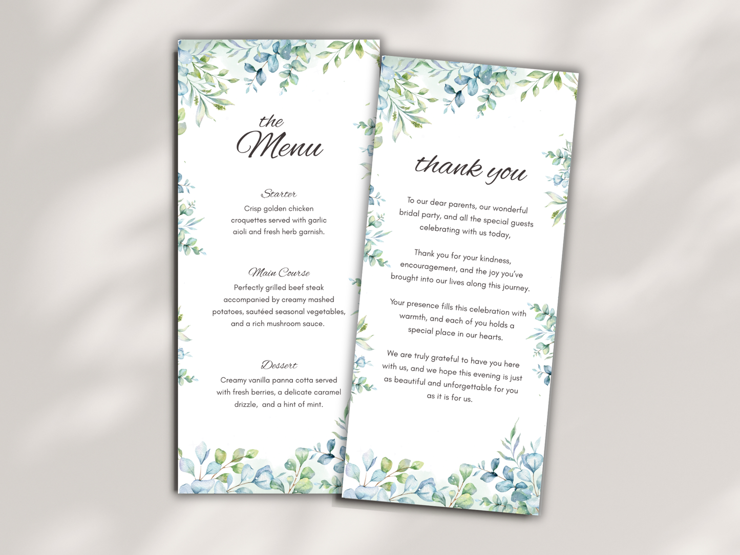 Wedding Thank you Card, Menu Card, Table Card. WI317
