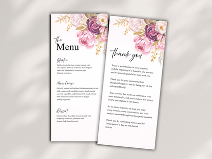 Elegant Reception Menu Template, Table, Thank you, Editable Templates MTC414