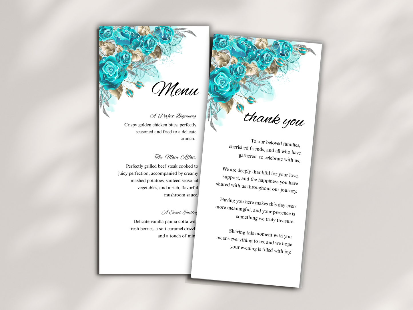 Wedding Thank you Card, Menu Card, Table Card. WI342
