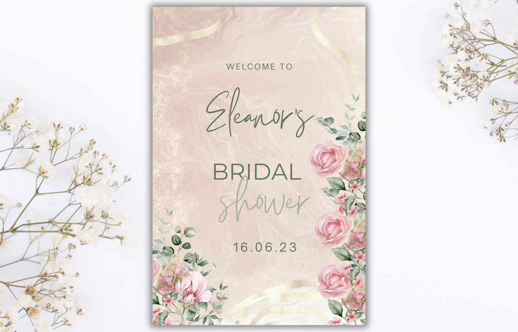 Pink Roses Bridal Shower Welcome Sign, Pink Bridal shower Welcome Sign Template, Pink Floral Welcome Sign, SIGN35
