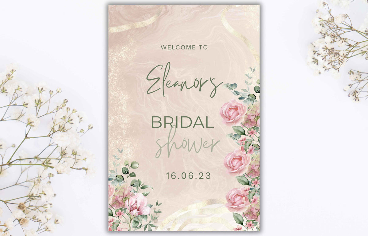 Pink Roses Bridal Shower Welcome Sign, Pink Bridal shower Welcome Sign Template, Pink Floral Welcome Sign, SIGN35
