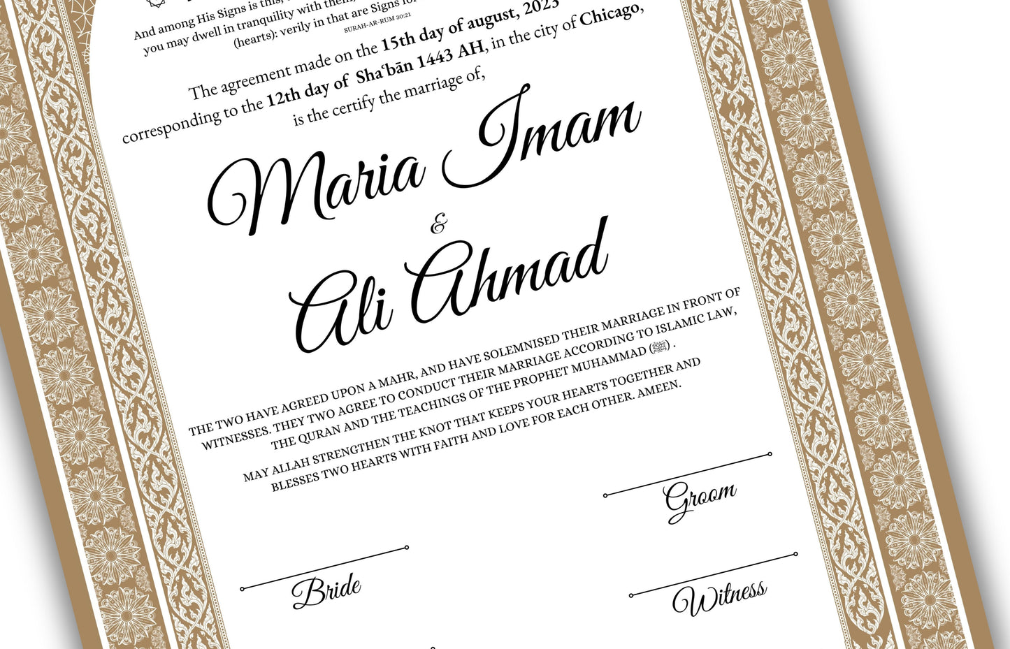 Digital Nikah Certificate, Nikahnama, A4/A3 Nikkahnama, Qubool Hai Muslim Islamic Marriage. NN130