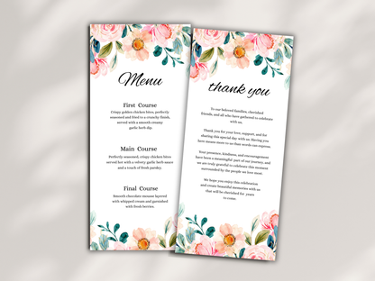 Wedding Menu, Thank You, Table Cards (Editable Canva Template) WI382