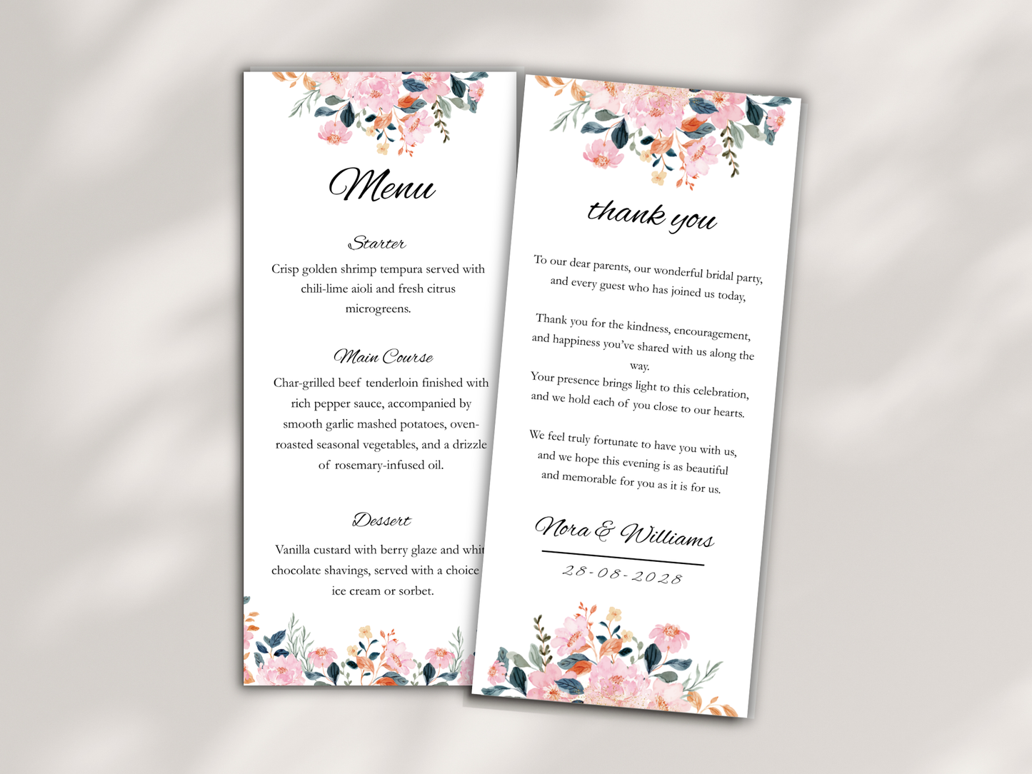 Wedding Thank you Card, Menu Card, Table Card. WI293