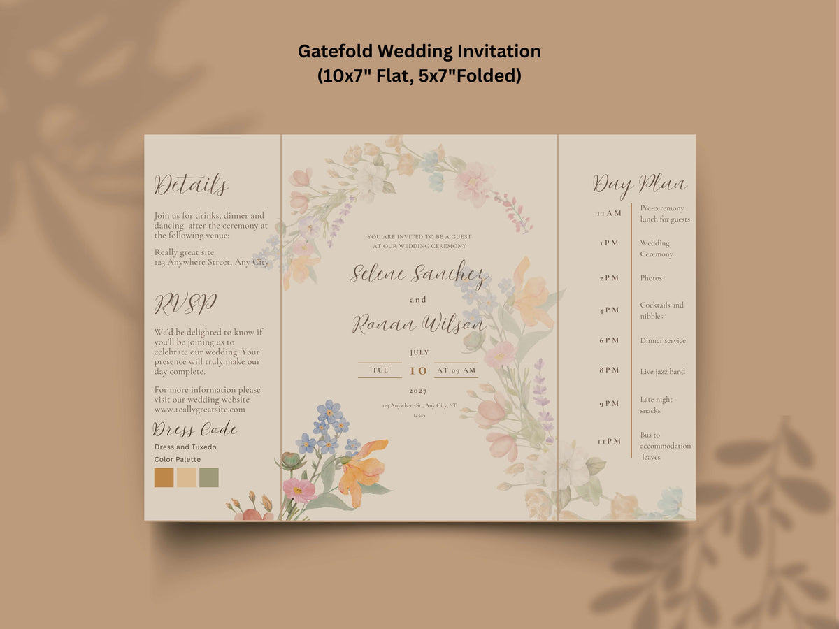 Watercolor Flower Wedding Invitation | Printable Invitation Suite | Romantic Botanical Design. WI170