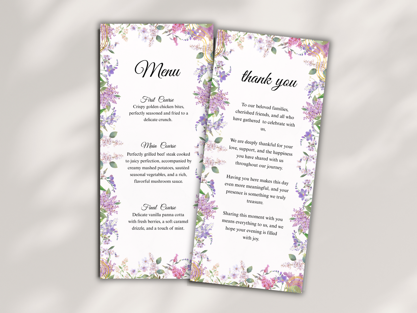 Wedding Thank you Card, Menu Card, Table Card. WI349