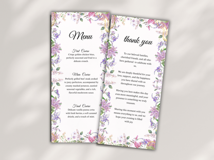 Wedding Thank you Card, Menu Card, Table Card. WI349