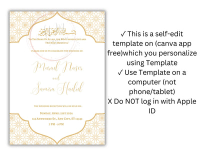 Muslim Wedding Invitation, Nikkah Invitation, Muslim Wedding Invite, Wedding Invite, Invitation Template, Editable Canva Template, WT53