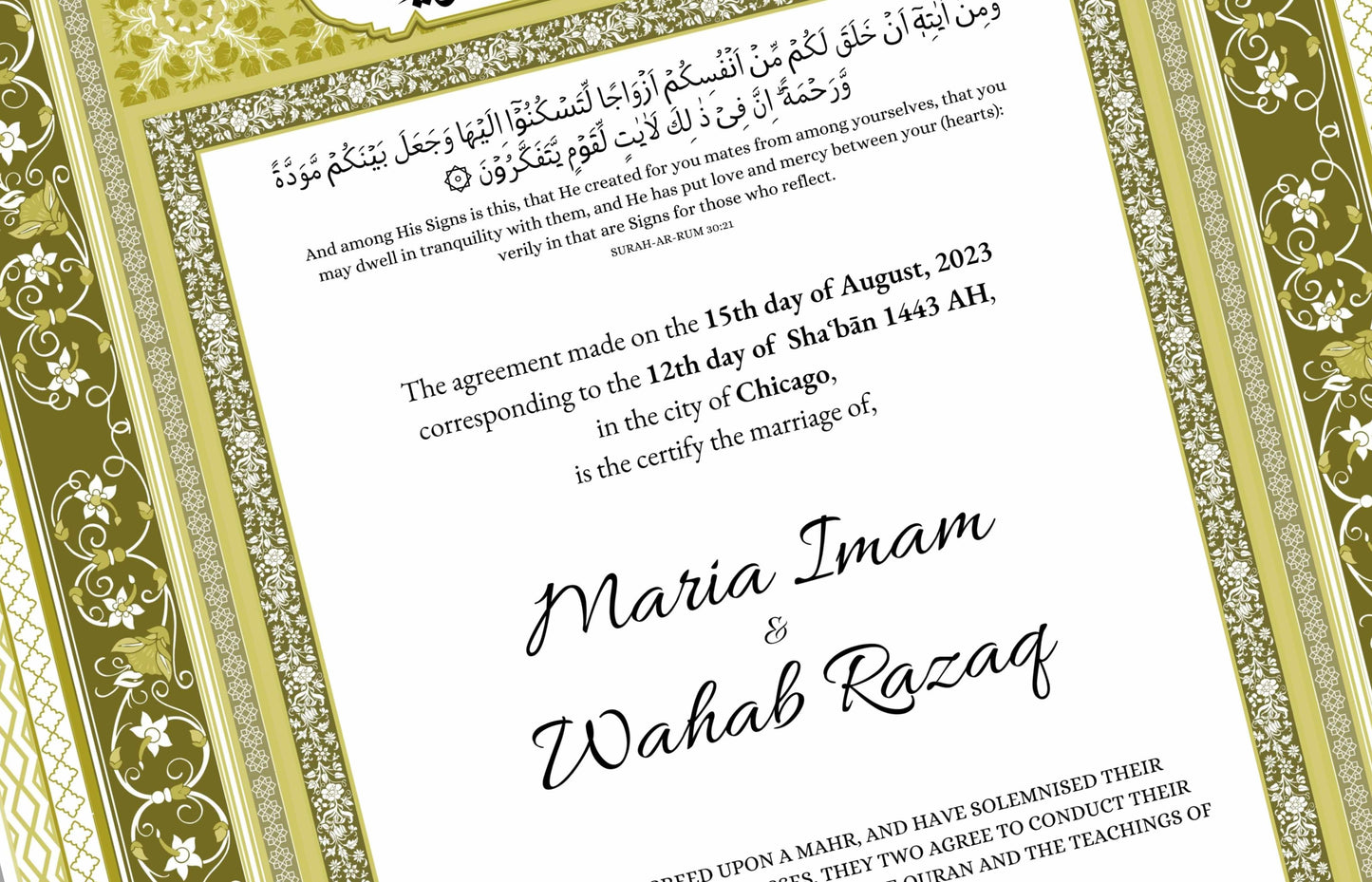 A4/A3 Nikkah Certificate, Customizable Luxury Islamic Nikkah Marriage Contract Certificate, Muslim Wedding Gift. NN177