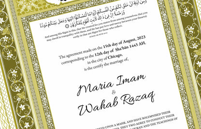 A4/A3 Nikkah Certificate, Customizable Luxury Islamic Nikkah Marriage Contract Certificate, Muslim Wedding Gift. NN177