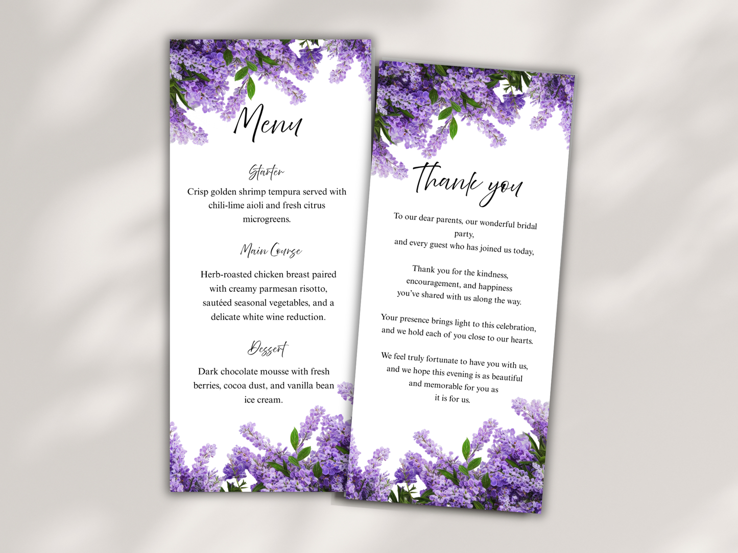 Wedding Thank you Card, Menu Card, Table Card. WI295