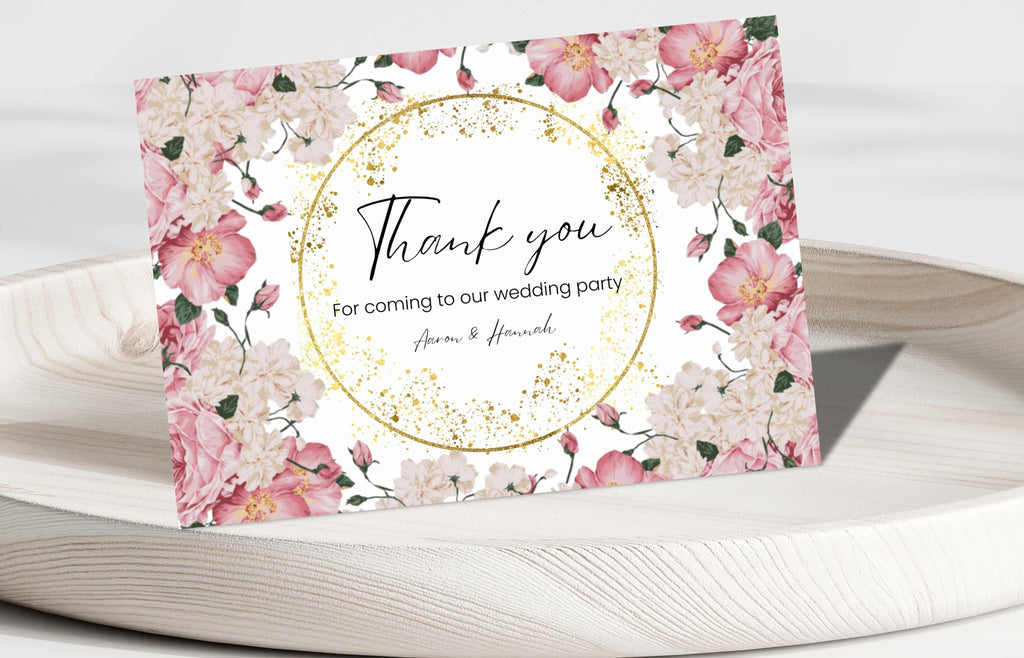 Wedding Thank You Card | DIY Card | Pink Roses Wedding Thank You Cards | Thank You Card Template | Floral Thank You Cards Download. WS43