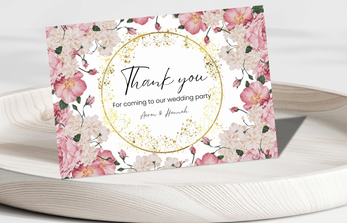 Wedding Thank You Card | DIY Card | Pink Roses Wedding Thank You Cards | Thank You Card Template | Floral Thank You Cards Download. WS43